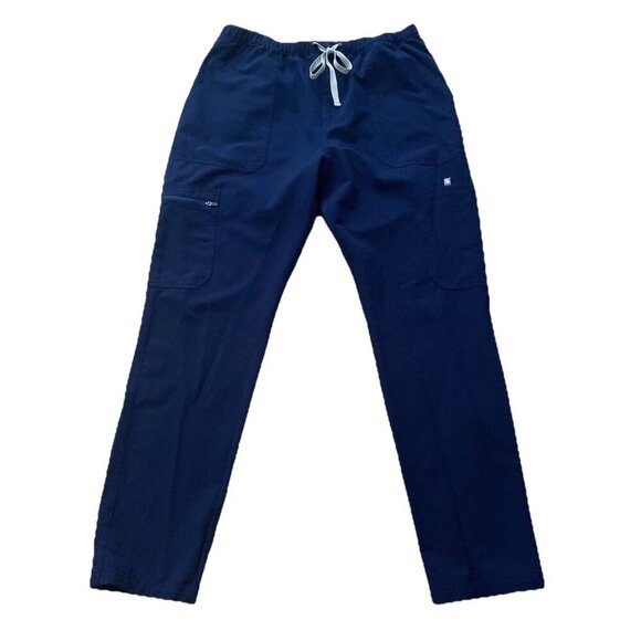 Figs Scrub Pants Women XL Cargo Navy Blue Medical Zip Drawstring - Picture 1 of 7